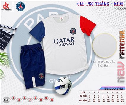 Bộ Quần Áo bóng đá trẻ em CLB PSG Trắng Sân Khách 2023-2024